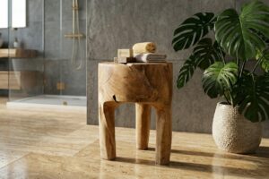 Badezimmer-Ablage-Sitzhocker-Standhocker-Massivholz-Teak-Unikat-nummer-8