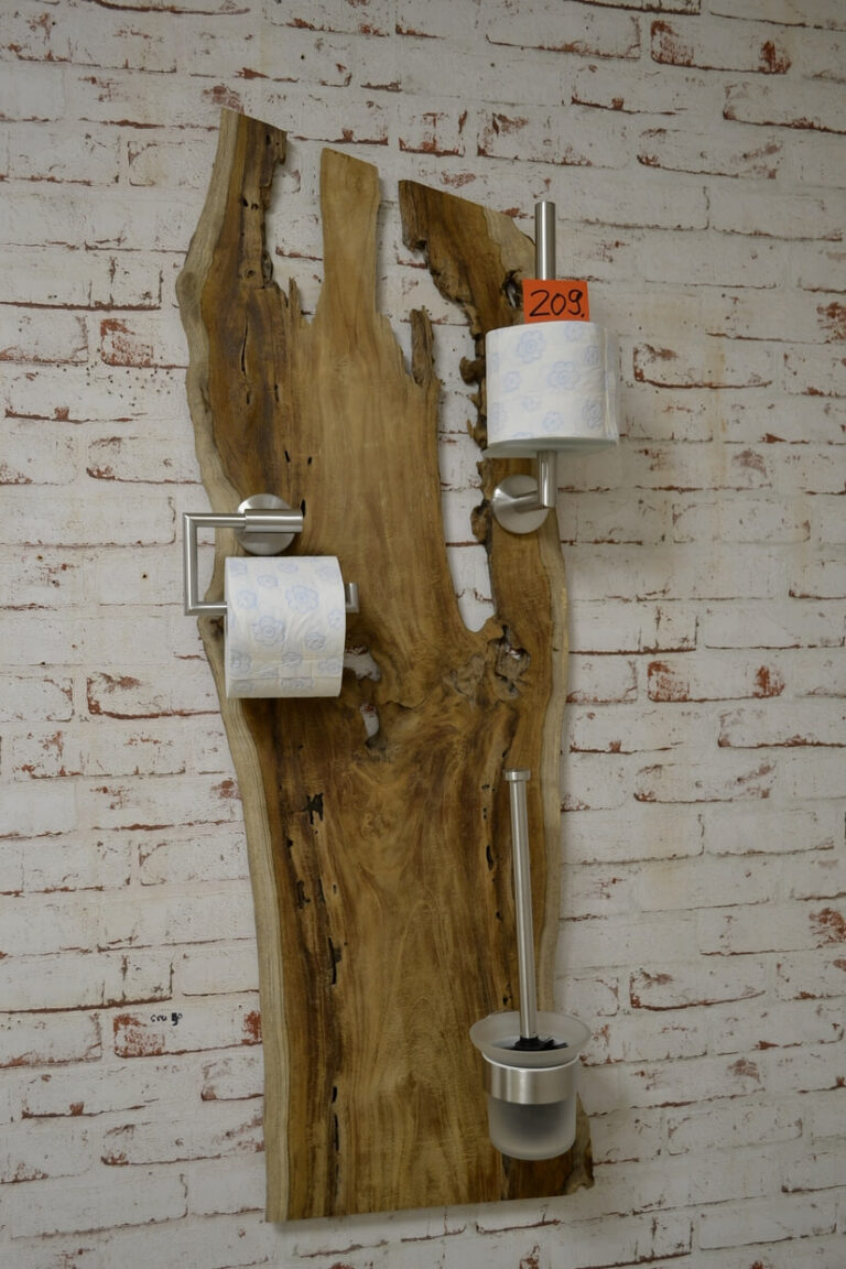 Badgarnitur-Holz-Toilettenpapierhalter-Massiv-hängend-Unikat-nr-209