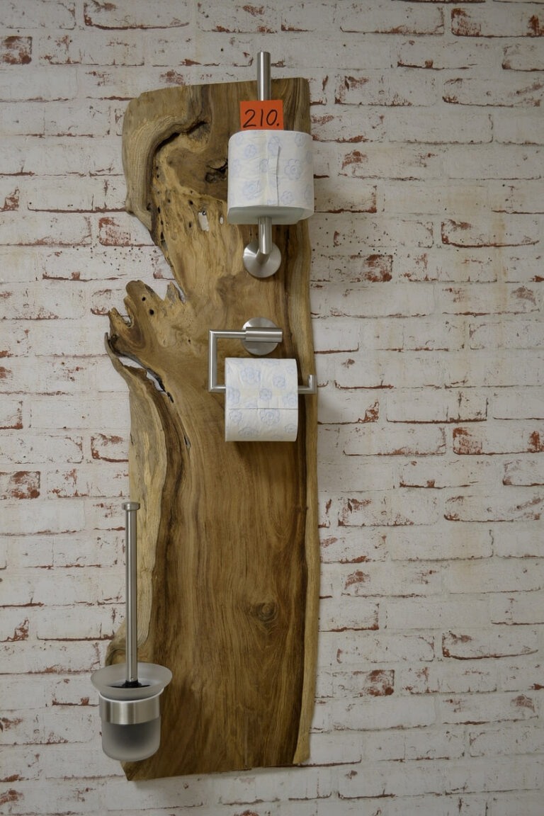 Badgarnitur-Holz-Toilettenpapierhalter-Massiv-hängend-Unikat-nr-210