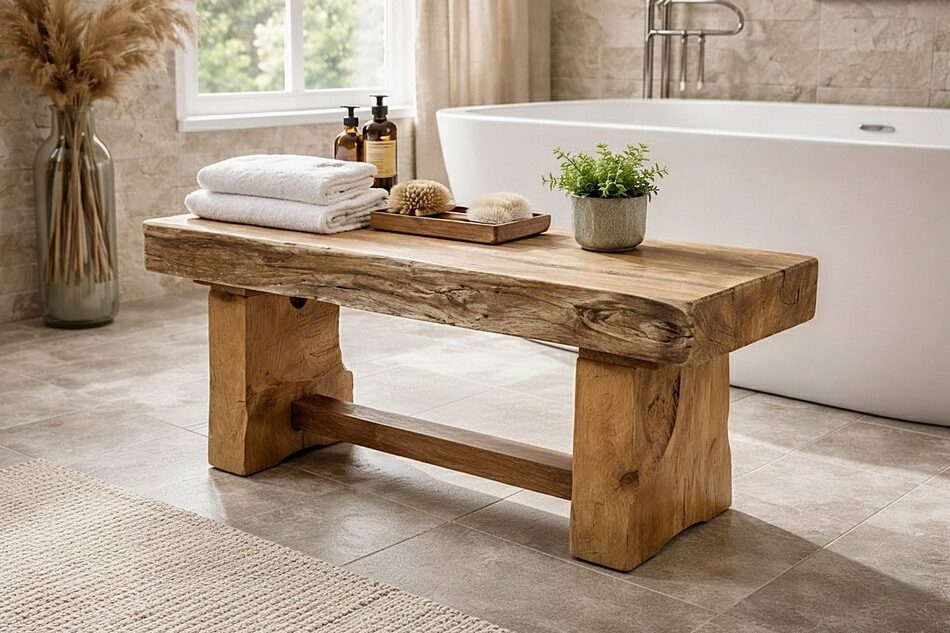 Bank-Badezimmer-Massiv-Teak-Holz-Unikat