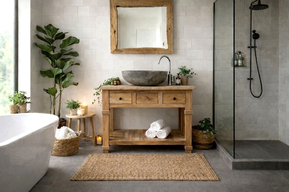 Flussstein-Waschbecken-mit-Teakholz-Waschtischunterschrank