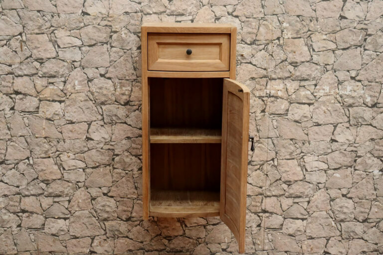 Hängeschrank-Badezimmerschrank-schmal-Massivholz-Teak-Modell-Couch-75-cm-rechts-öffnend