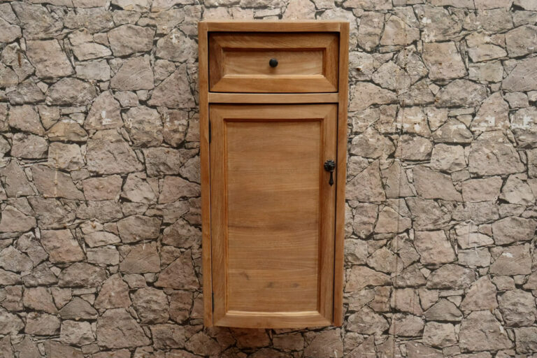 Hängeschrank-Badezimmerschrank-schmal-Massivholz-Teak-Modell-Couch-75-links-öffnend