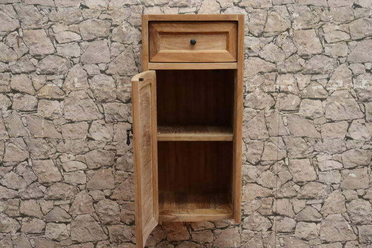 Hängeschrank-Badezimmerschrank-schmal-Massivholz-Teak-Modell-Couch-75-links-öffnend