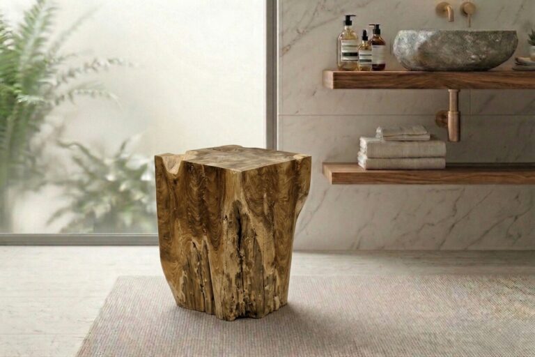 Holzblock-Sitzhocker-Teak-Unikat-Nummer-7