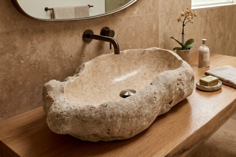 Marmor-Waschbecken-Groß-87-cm-Aufsatzwaschbecken-Naturstein-Unikat-nummer-174