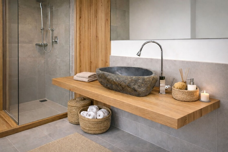 Massivholz-Waschtischplatte-Teak-Rechteckig-Gerade-Kante