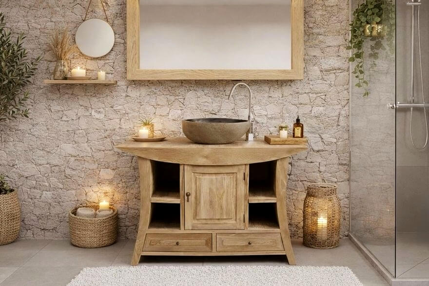 Naturstein-Waschbecken-mit-Waschbeckenunterschrank-Massivholz-Teak-Badezimmer