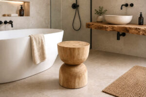 Sitzhocker-Handtuchablage-Massives-Suar-Holz-Nr-22