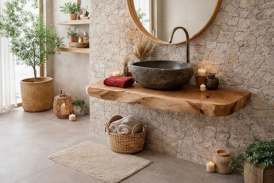 Steinwaschbecken-Flussstein-mit-Massivholz-Waschtischplatte