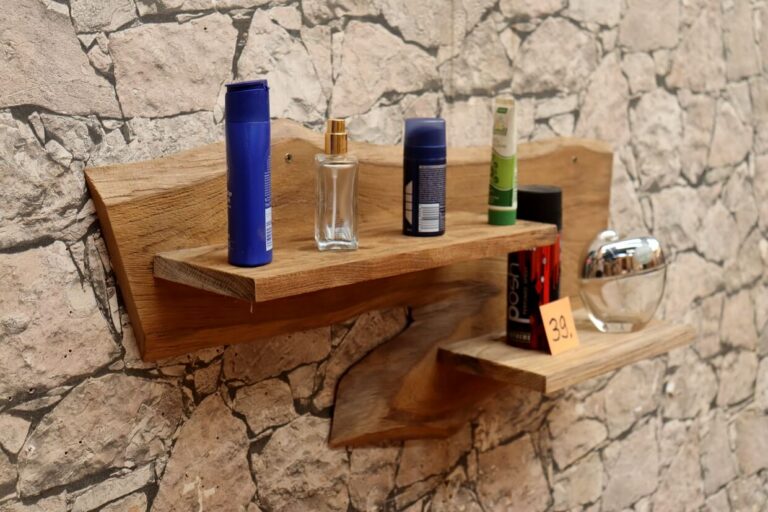 Wandregal-Holz-Teak-Ablage-Unikat-Bad-Nr-39
