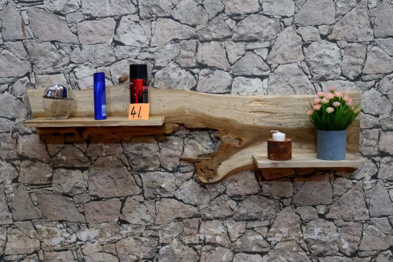 Wandregal-Holz-Teak-Ablage-Unikat-Bad-Nr-41