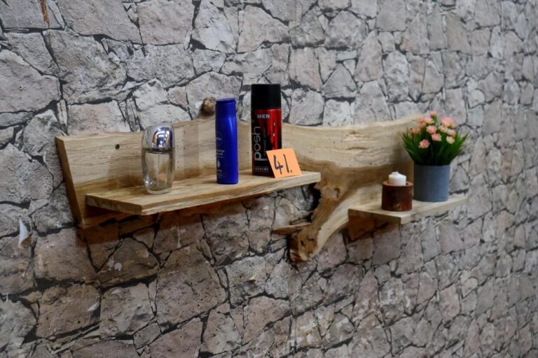 Wandregal-Holz-Teak-Ablage-Unikat-Bad-Nr-41