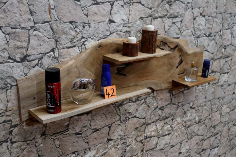 Wandregal-Holz-Teak-Ablage-Unikat-Bad-Nr-42