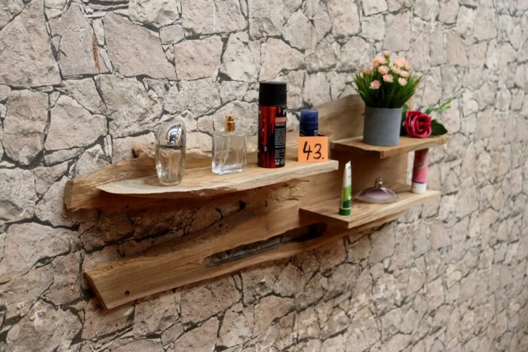 Wandregal-Holz-Teak-Ablage-Unikat-Bad-Nr-43