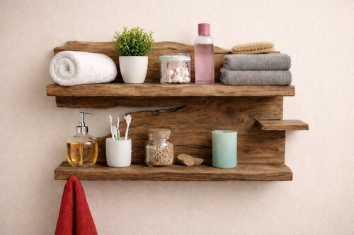 Wandregal-Massivholz-Teak