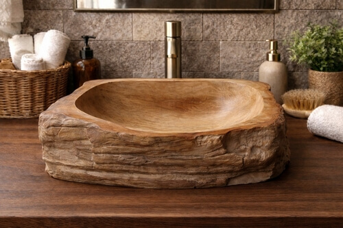 Waschbecken-Versteinertes-Holz