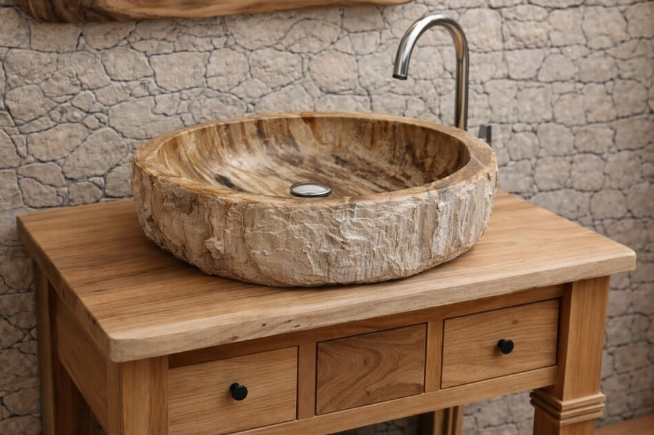 Waschbecken-versteinertes-Holz-Naturstein-im-Bad