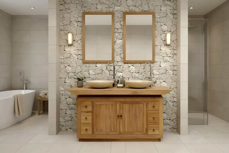 Waschbeckenunterschrank-Massivholz-Teak-Badezimmermoebel-Modell-TV-150-cm