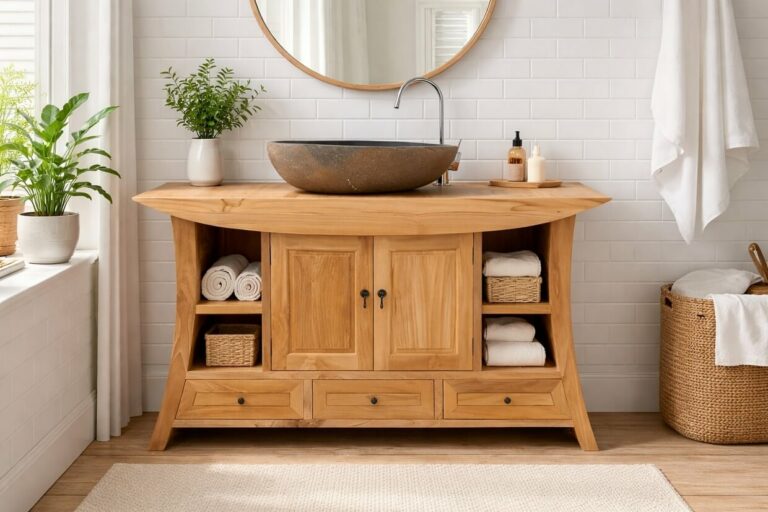 Waschbeckenunterschrank-Teakholz-Designer-Massiv-140-cm