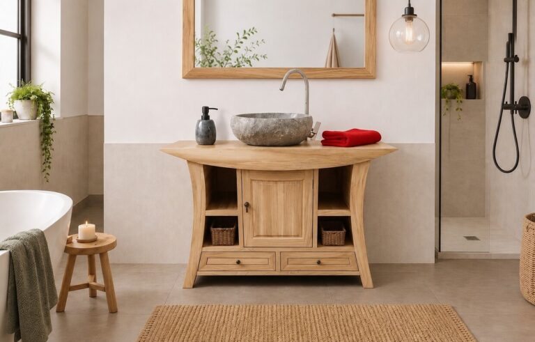 Waschbeckenunterschrank-Teakholz-Waschtisch-Massiv-Designer-120-cm Waschbeckenunterschrank-Teakholz-Waschtisch-Massiv-Designer-120-cm