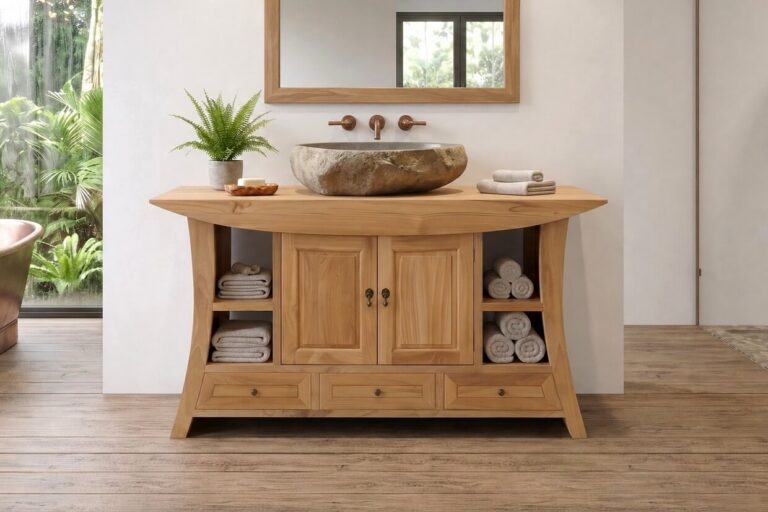 Waschbeckenunterschrank-Teakholz-Waschtisch-Massiv-Designer-140-cm Waschbeckenunterschrank-Teakholz-Waschtisch-Massiv-Designer-140-cm