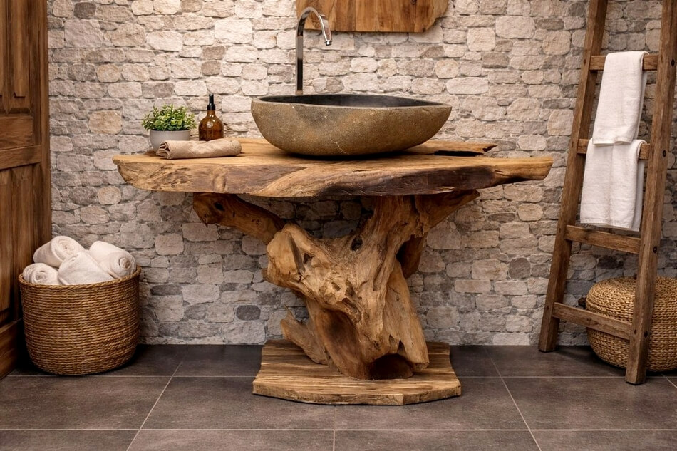 Waschtisch-Wurzelholz-Massiv-Teak-Badezimmermoebel