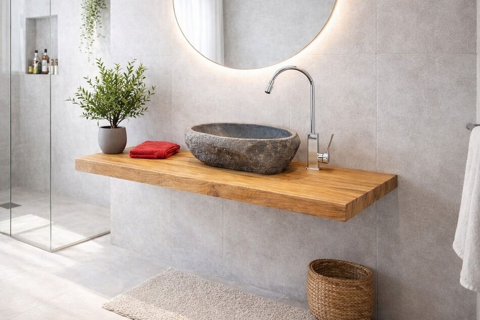 Waschtischplatte-Holzplatte-Massiv-Teak-Rechteckig-mit-gerader-Front