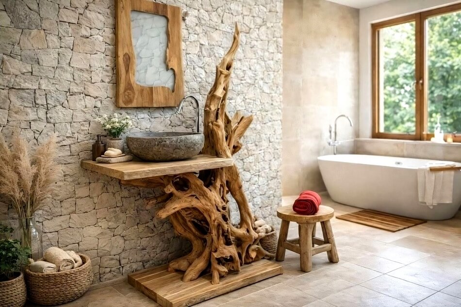 Waschtischunterschrank-Massivholz-Wurzel-aus-Teak-Badezimmer