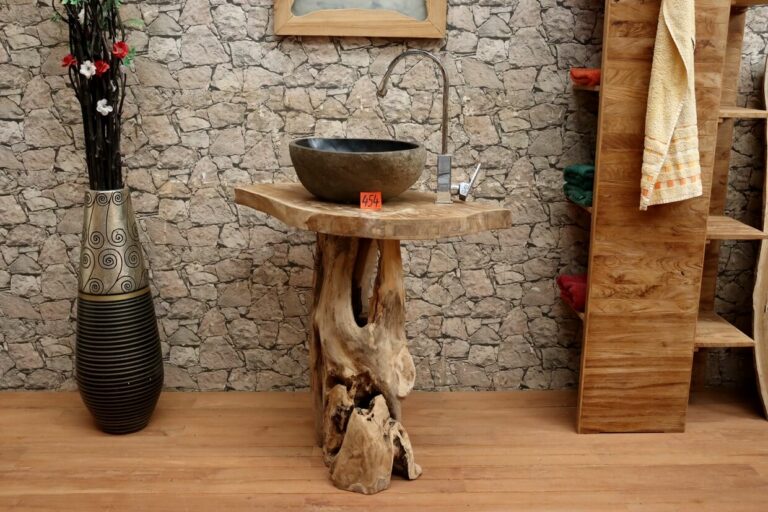 Wurzelholz-Waschtisch-Unikat-Massiv-Teak-Nr-454