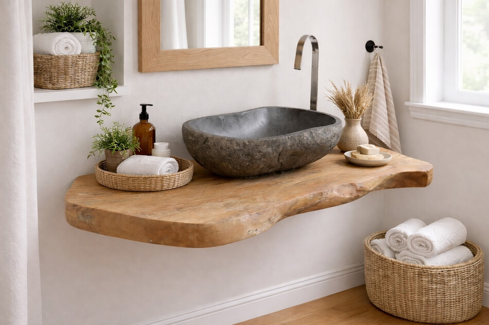 Wurzelholz-Waschtischplatte-Teakholz